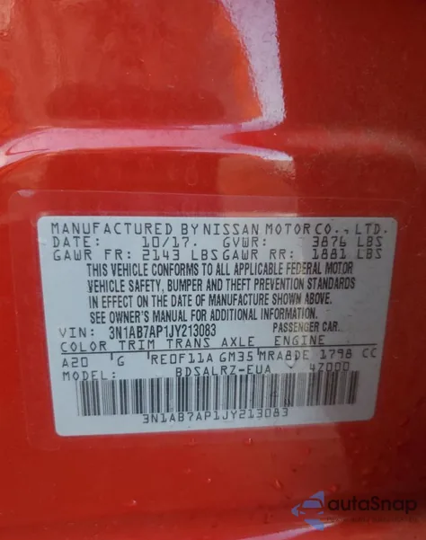 2018 Nissan Sentra S from USA, damaged, VIN 3N1AB7AP1JY213083